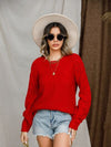 Explore More Collection - Openwork Round Neck Raglan Sleeve Sweater