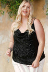 Explore More Collection - Plus Size Sequin Cowl Neck Cami