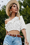 Explore More Collection - Polka Dot One-Shoulder Ruffled Crop Top