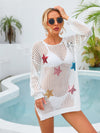 Explore More Collection - Sequin Star Round Neck Long Sleeve Cover Up