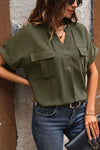 Explore More Collection - Pocketed Notched Short Sleeve Blouse