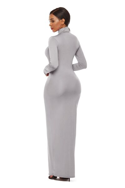 Explore More Collection - Mock Neck Long Sleeve Maxi Slim Dress