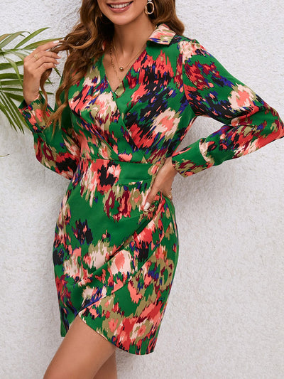 Explore More Collection - Printed Long Sleeve Tulip Hem Dress