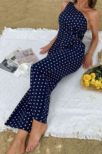 Explore More Collection - Polka Dot One-Shoulder Jumpsuit