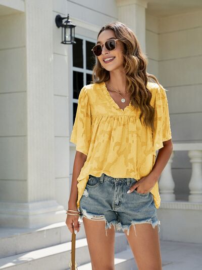 Explore More Collection - Frill V-Neck Half Sleeve Blouse