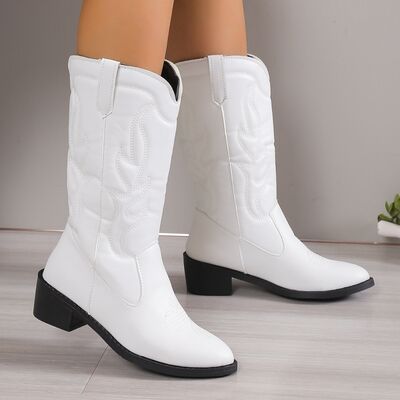 Explore More Collection - PU Leather Point Toe Block Heel Boots