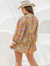 Explore More Collection - Plus Size Floral Tie Neck Balloon Sleeve Romper