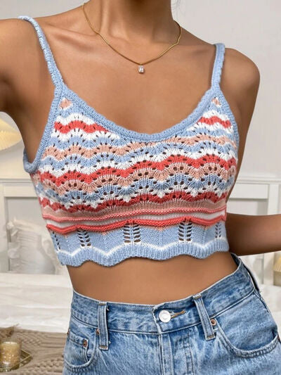 Explore More Collection - Openwork Striped Scoop Neck Cami