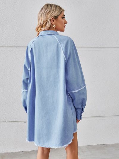 Explore More Collection - Raw Hem Button Up Denim Dress