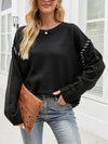 Explore More Collection - Contrast Round Neck Drop Shoulder Knit Top