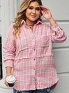 Explore More Collection - Plus Size Plaid Pocketed Snap Down Jacket