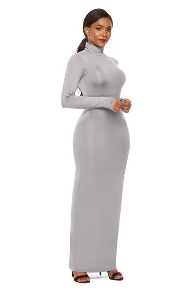 Explore More Collection - Mock Neck Long Sleeve Maxi Slim Dress