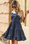 Explore More Collection - Spaghetti Strap Tiered Denim Dress