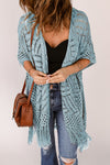 Explore More Collection - Openwork Open Front Cardigan with Fringes