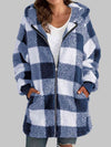 Explore More Collection - Plaid Zip-Up Hooded Jacket with Pockets