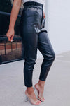 Explore More Collection - High Waist PU Leather Cropped Pants