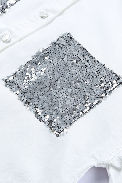 Explore More Collection - Sequin Raw Hem Dropped Shoulder Shirt