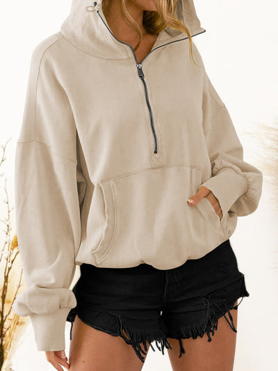 Explore More Collection - Zip-Up Dropped Shoulder Hoodie
