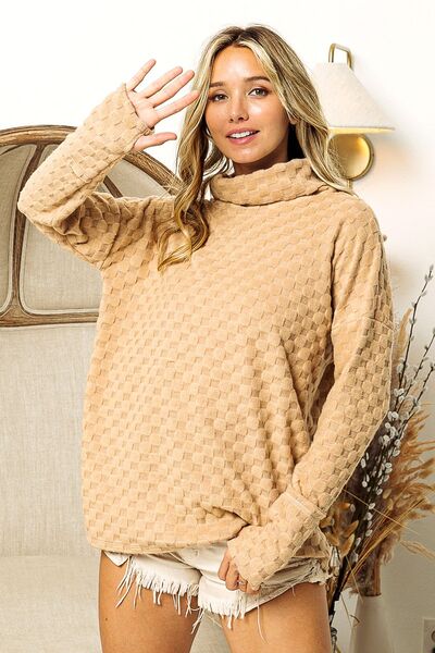 Explore More Collection - BiBi Checkered Round Neck Thumbhole Long Sleeve Top