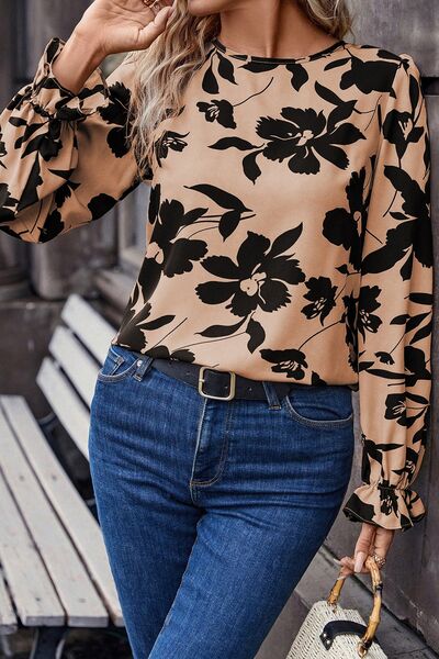 Explore More Collection - Printed Tied Flounce Sleeve Blouse