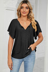 Explore More Collection - Eyelet Tie Neck Flutter Sleeve Blouse
