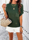 Explore More Collection - Round Neck Rib Trim Short Sleeve Knit Top