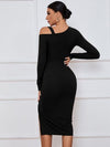 Explore More Collection - Ribbed Ruched Drawstring Wrap Dress