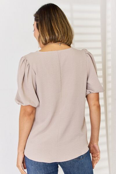 Explore More Collection - Zenana V-Neck Puff Sleeve Top