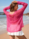 Explore More Collection - Openwork Slit Boat Neck Long Sleeve Cover-Up