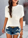 Explore More Collection - Round Neck Rib Trim Short Sleeve Knit Top