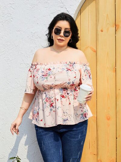 Explore More Collection - Plus Size Frill Printed Flutter Sleeve Blouse