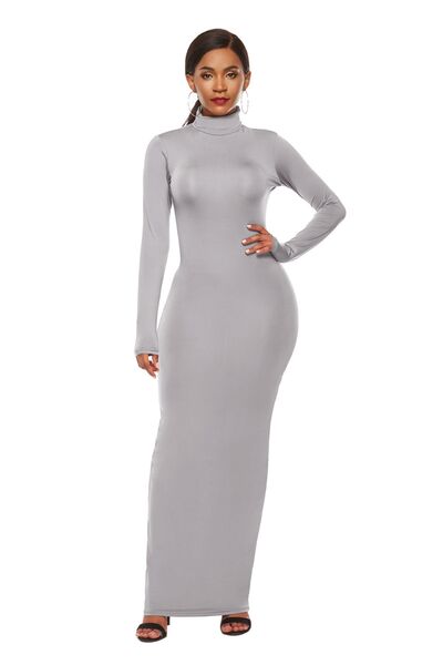 Explore More Collection - Mock Neck Long Sleeve Maxi Slim Dress