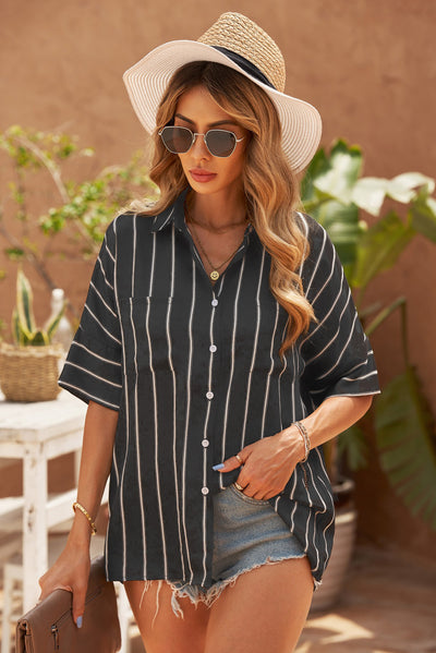 Explore More Collection - Striped Half Sleeve Collared Shirt