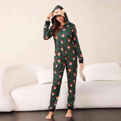 Explore More Collection - Printed Hooded Long Sleeve Jumpsuit