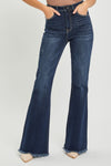 Explore More Collection - RISEN High Waist Raw Hem Flare Jeans