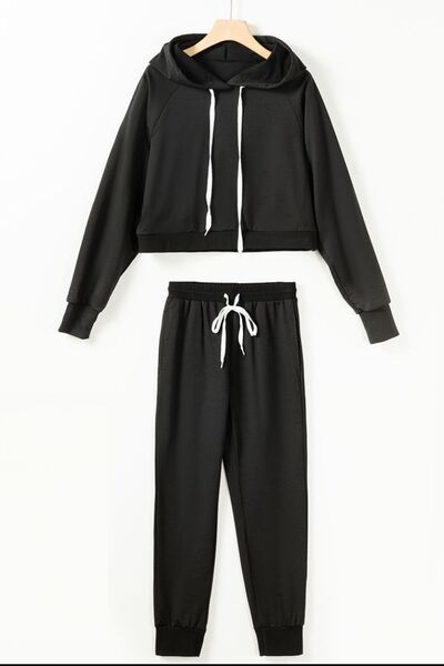 Explore More Collection - Drawstring Hoodie and Pocketed Pants Set