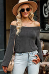 Explore More Collection - Ribbed Off Shoulder Balloon Sleeve T-Shirt