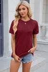 Explore More Collection - Openwork Round Neck Short Sleeve T-Shirt