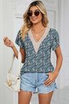 Explore More Collection - Floral V-Neck Short Sleeve T-Shirt