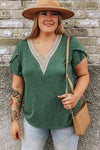 Explore More Collection - Plus Size V-Neck Petal Sleeve Blouse