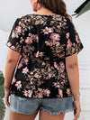 Explore More Collection - Plus Size Floral Surplice Short Sleeve Blouse