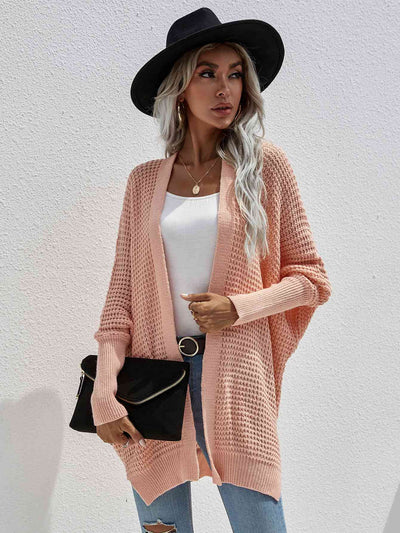 Explore More Collection - Waffle Knit Open Front Cardigan