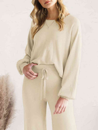 Explore More Collection - Long Sleeve Lounge Top and Drawstring Pants Set