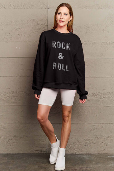 Explore More Collection - Simply Love Full Size ROCK & ROLL Round Neck Sweatshirt