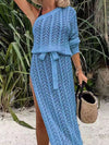 Explore More Collection - Slit Openwork Single Shoulder Knit Dress