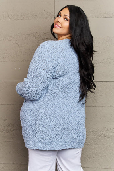 Explore More Collection - Zenana Falling For You Full Size Open Front Popcorn Cardigan