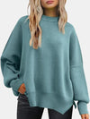 Explore More Collection - Round Neck Drop Shoulder Slit Sweater