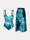 Explore More Collection - Printed Tie Shoulder Swimwear and Skirt Swim Set