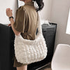 Explore More Collection - Quilted Pleated Plaid Shoulder Bag with Zipper