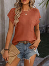 Explore More Collection - Pocketed Round Neck Cap Sleeve Sweater